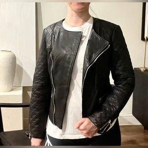 Quilted leather motorcycle jacket